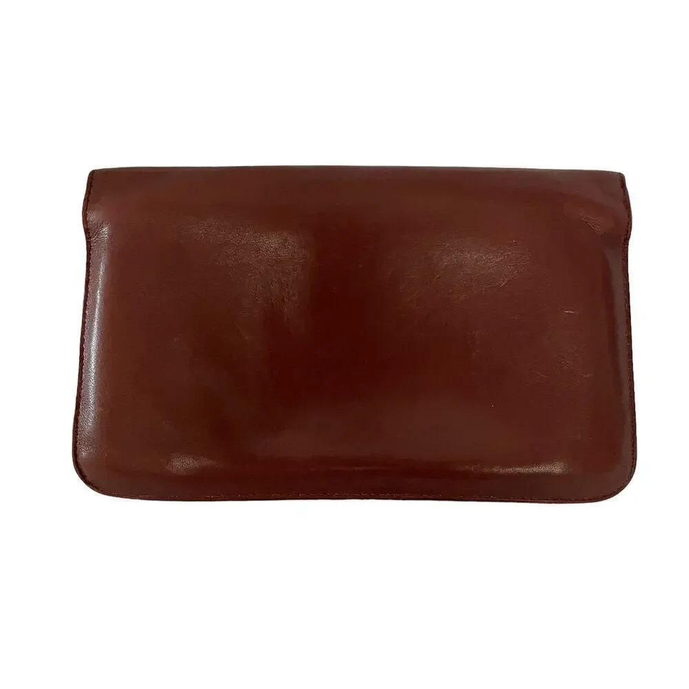 Vintage Bosca Burgundy Full-Grain Leather Foldover Clutch Purse Wallet